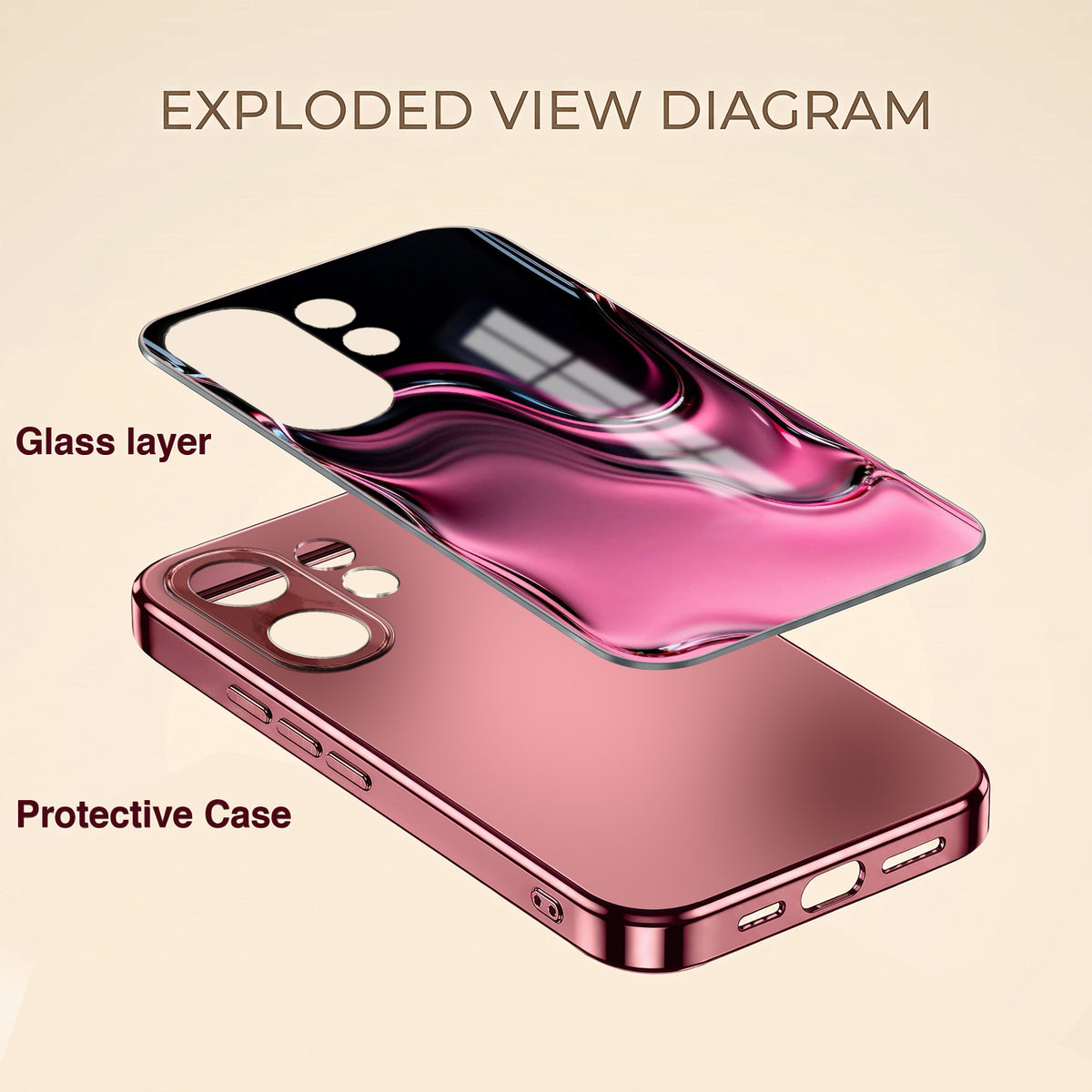 Vivo V60 5G Liquid Wave Pink Electroplated Glass Phone Back Case