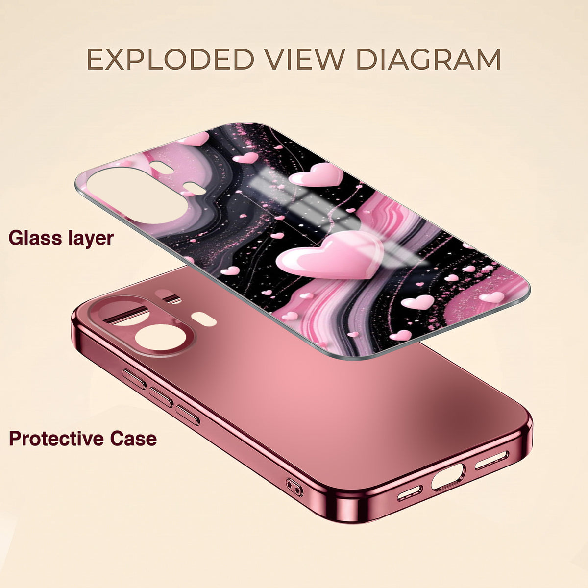 Oppo K14 Plus 5G Love Sparkle Pink Electroplated Glass Phone Back Case