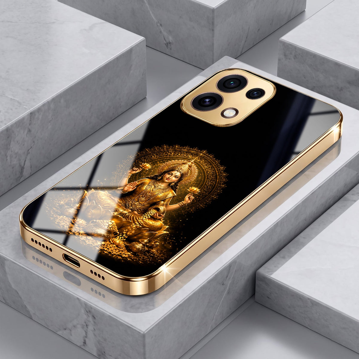 Oppo Reno 16C 5G  Golden Maa Lakshmi Gold Electroplated Glass Phone Back Case