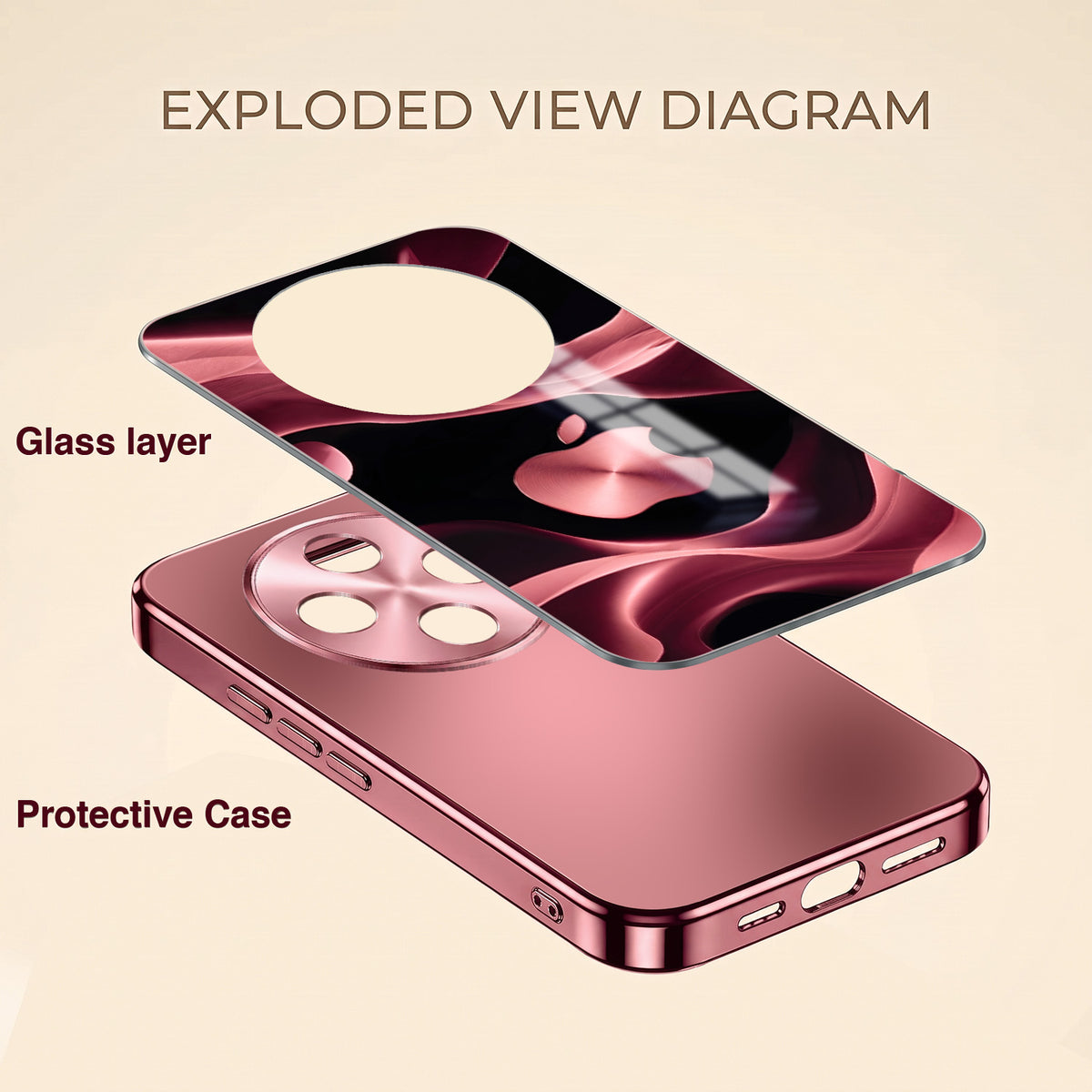 Vivo T4 5G Luxury Wave Pink Electroplated Glass Phone Back Case