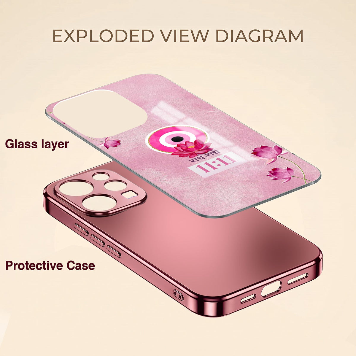 Vivo V70 5G Luxury Radhe Radhe 11:11 Pink Electroplated Glass Phone Back Case