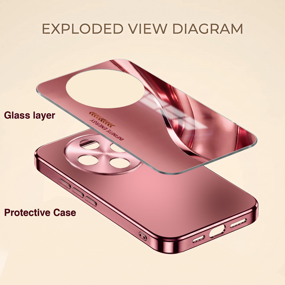 Vivo T4 5G Luxury Infinity Energy Pink Electroplated Glass Phone Back Case