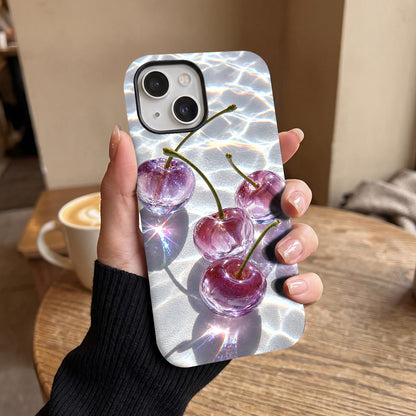 iPhone 15 5G Purple Transparent Cherry Protective Case