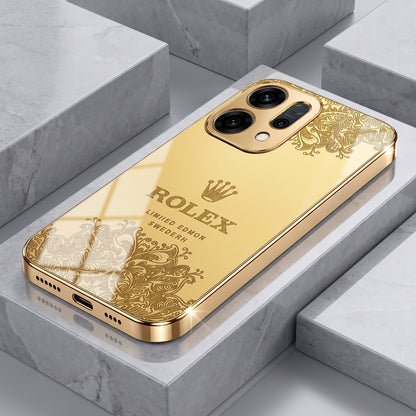 Oppo Reno 14 5G Rolex Crown Gold Electroplated Glass Phone Back Case