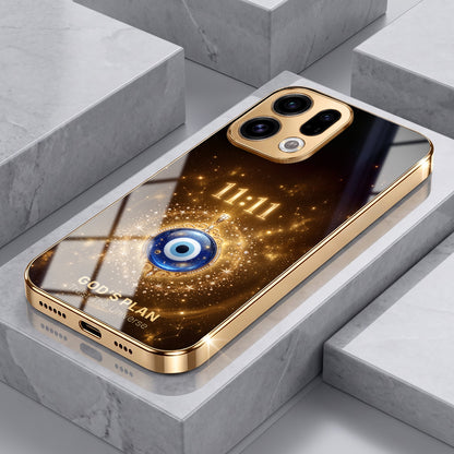 Oppo Find X9 5G God’s Plan Evil Eye Gold Electroplated Glass Phone Back Case