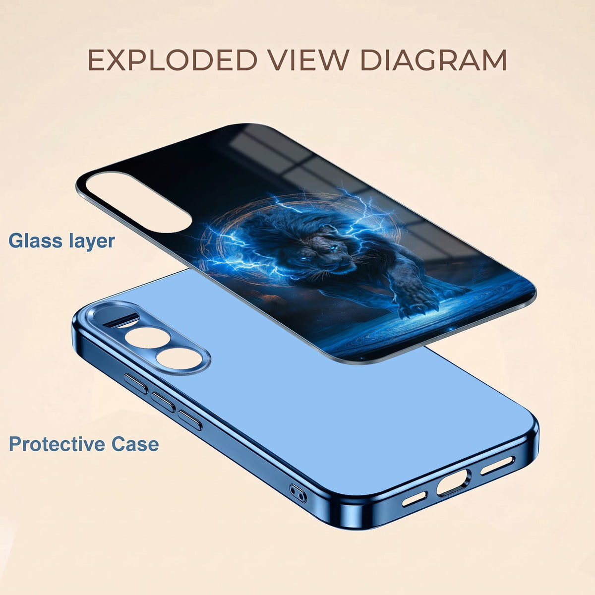 Vivo V70 FE 5G Thunder Titan Lion Blue Electroplated Glass Phone Back Case