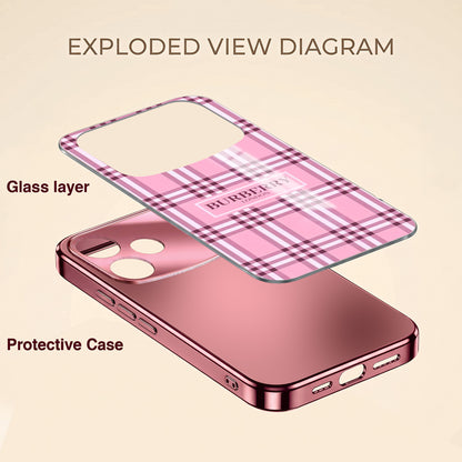 Oppo F33 Pro 5G Burberry Classic Pink Electroplated Glass Phone Back Case