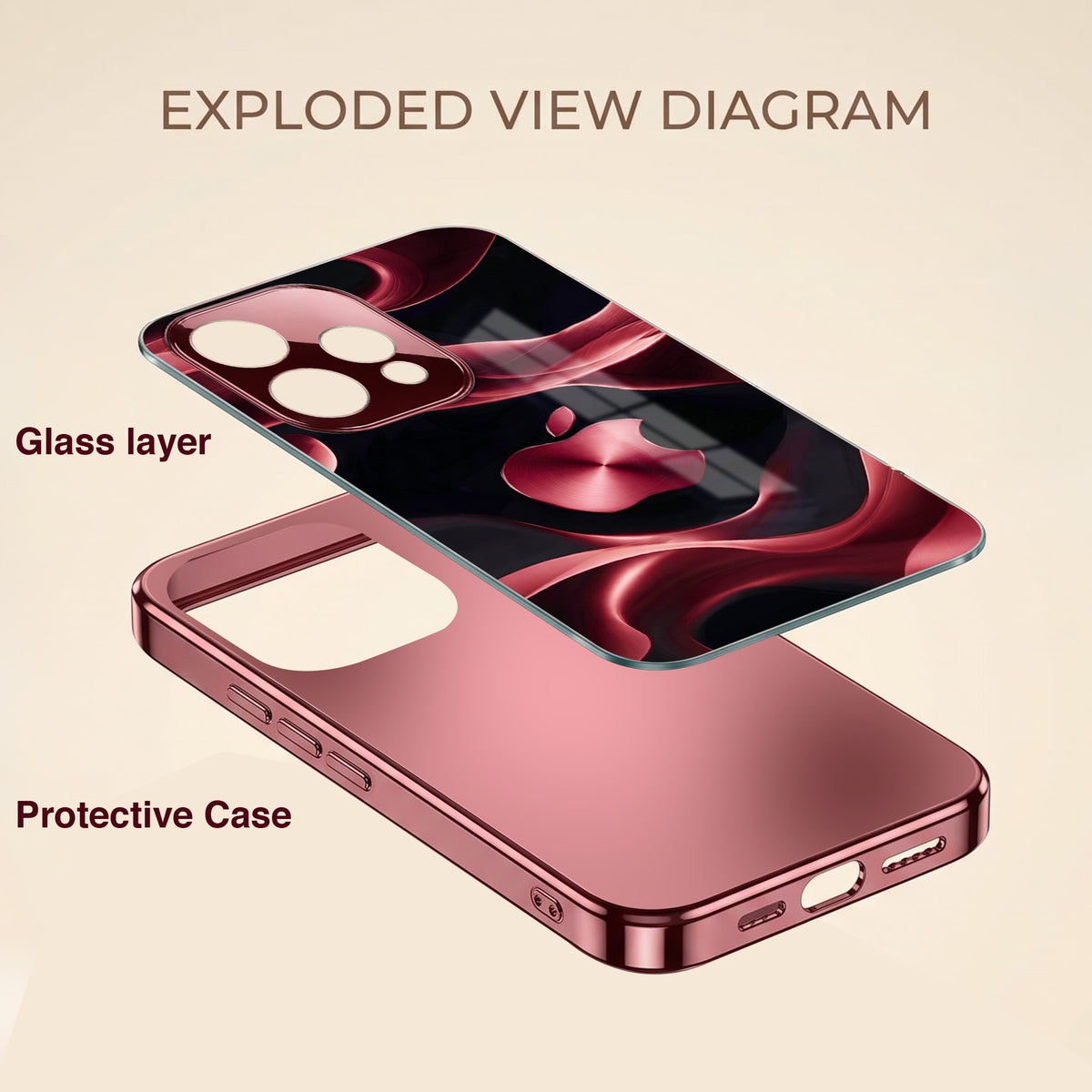 Oppo Reno 15 5G Wave Apple Burgundy Electroplated Glass Back Case