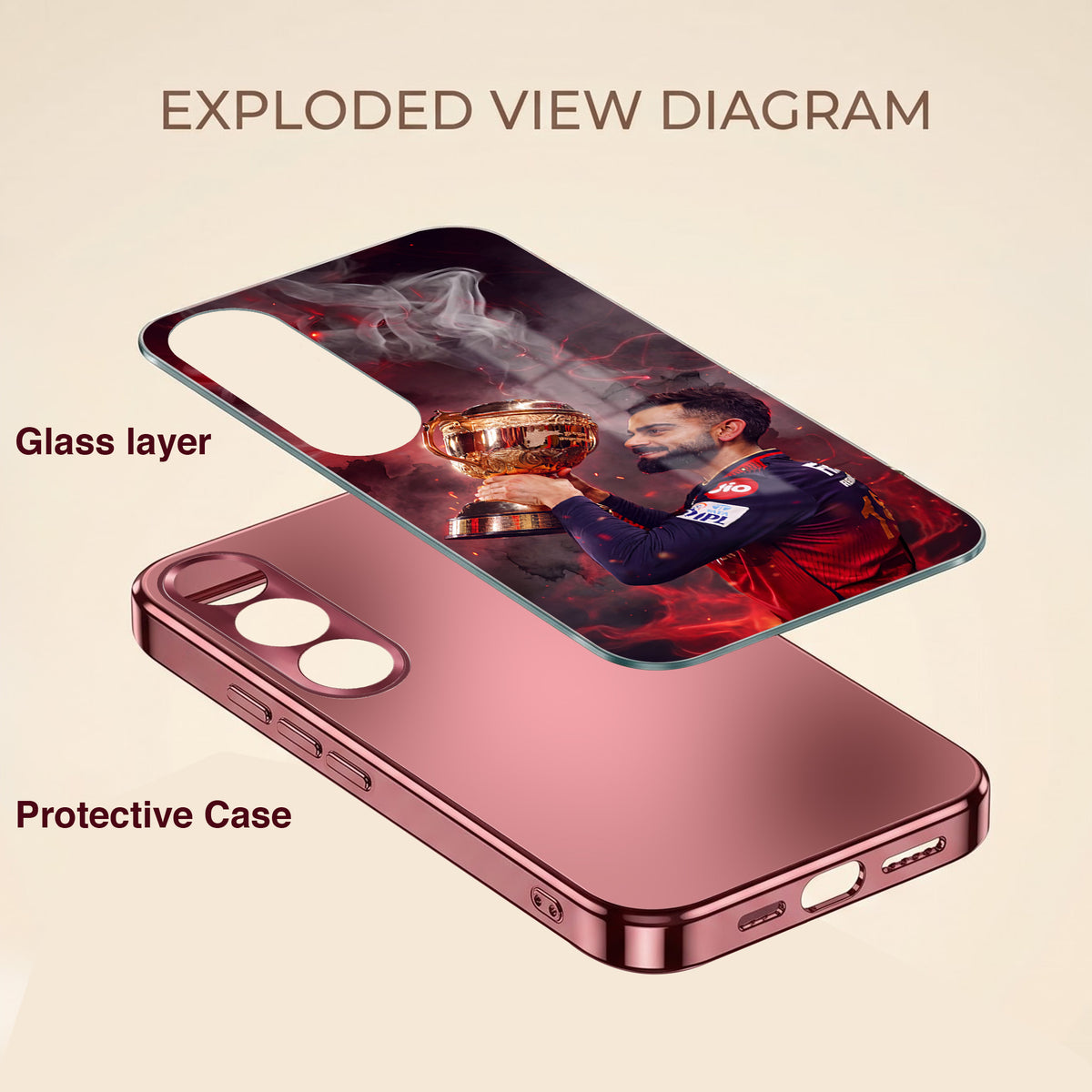 Vivo V70 FE 5G Virat Kohli Burgundy Electroplated Glass Back Case