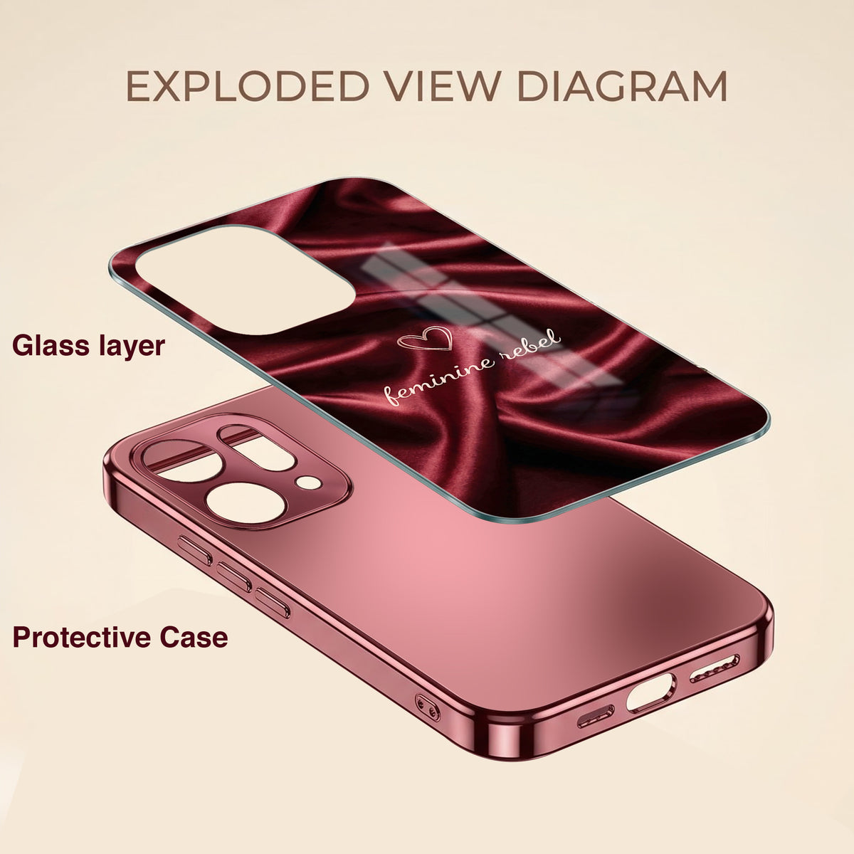 Oppo Reno 14 5G Feminine Rebel Burgundy Electroplated Glass Back Case