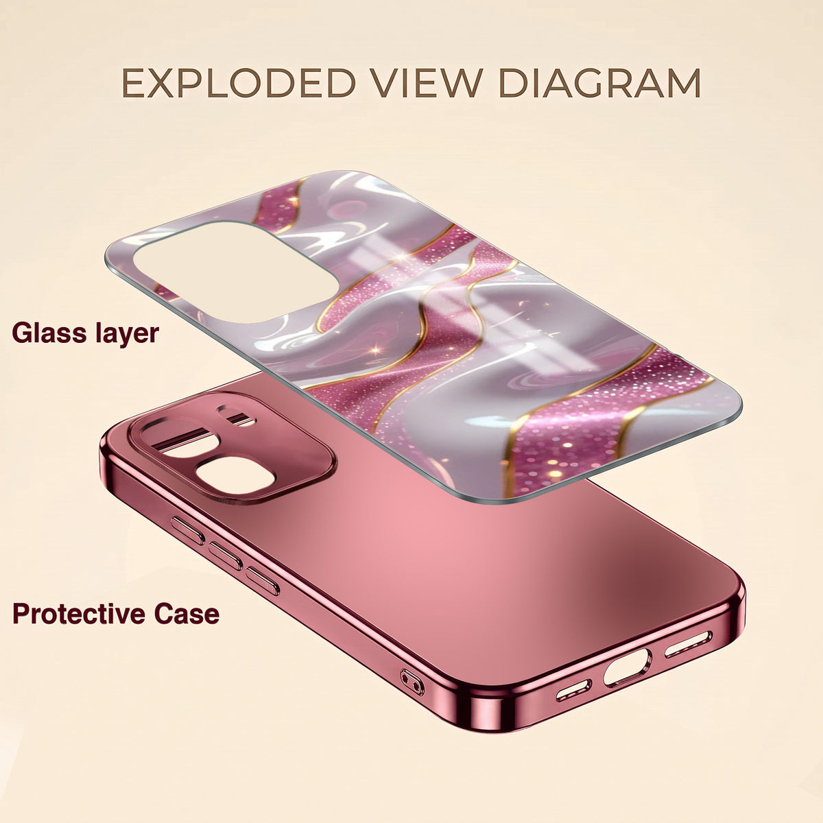 Oppo K14 5G Pearl Marble Pink Electroplated Glass Phone Back Case