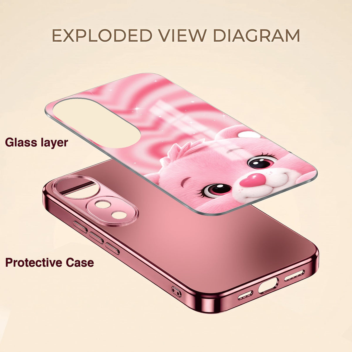 Vivo V40 Pro 5G Luxury Cute Teddy Pink Electroplated Glass Phone Back Case