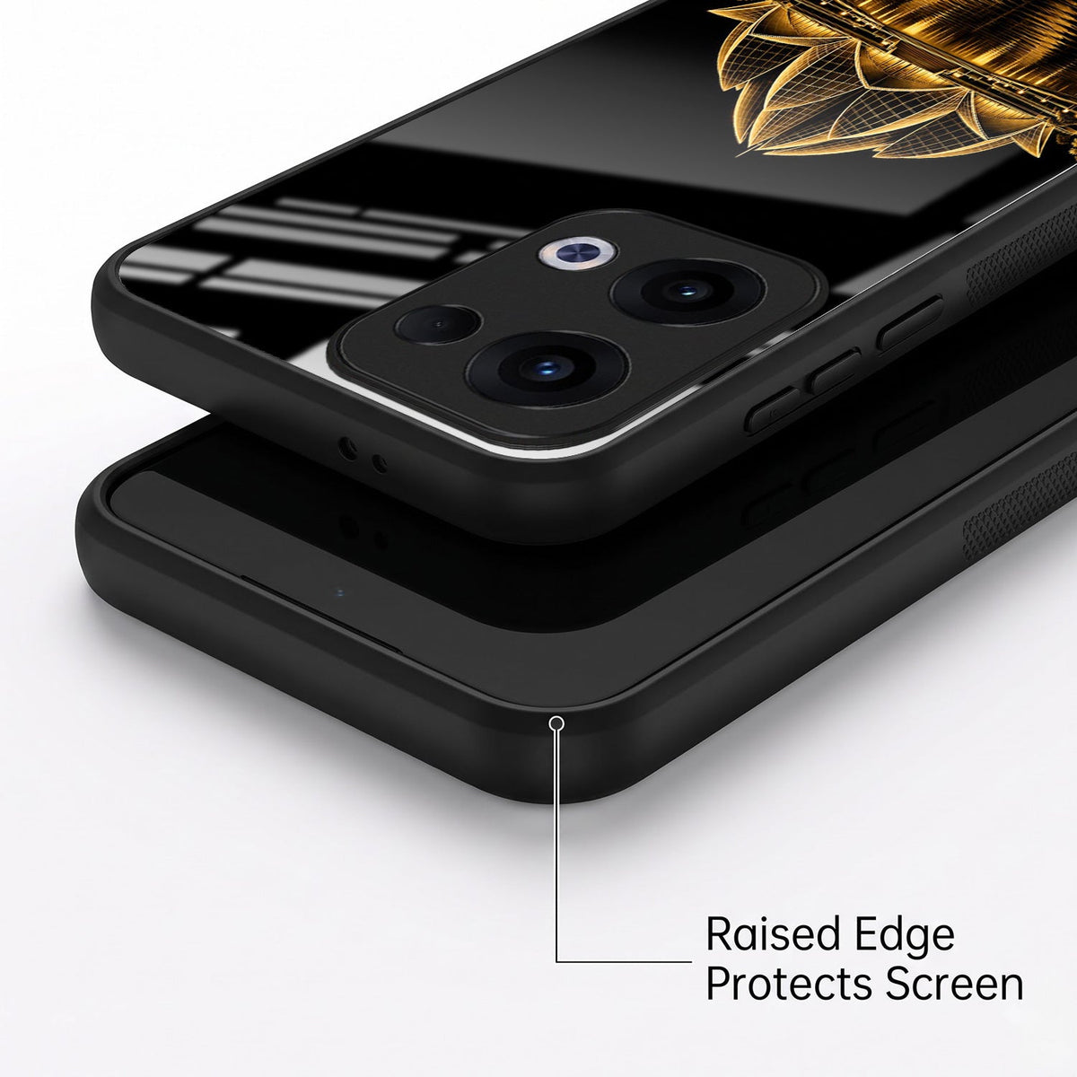 Oppo Reno 13 5G Premium Acrylic Shockproof Glass Back Case (Golden Lotus)
