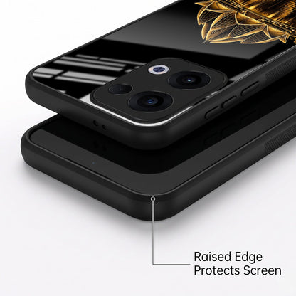 Oppo Reno 13 5G Premium Acrylic Shockproof Glass Back Case (Golden Lotus)