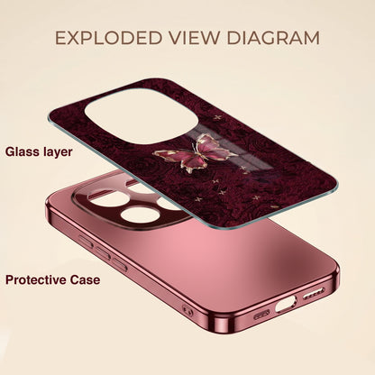 Redmi Note 15 Pro Plus 5G Butterfly Burgundy Electroplated Glass Back Case