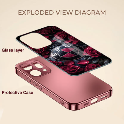 Oppo Reno 14 5G BMW Logo Burgundy Electroplated Glass Back Case
