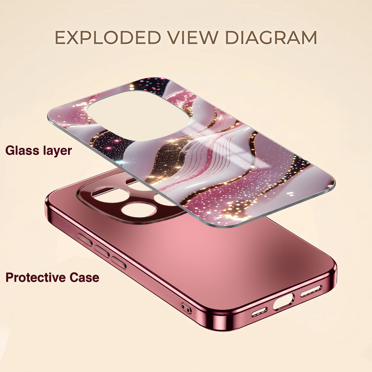 Redmi Note 15 Pro+ 5G Midnight Pearl Wave Pink Electroplated Glass Phone Back Case