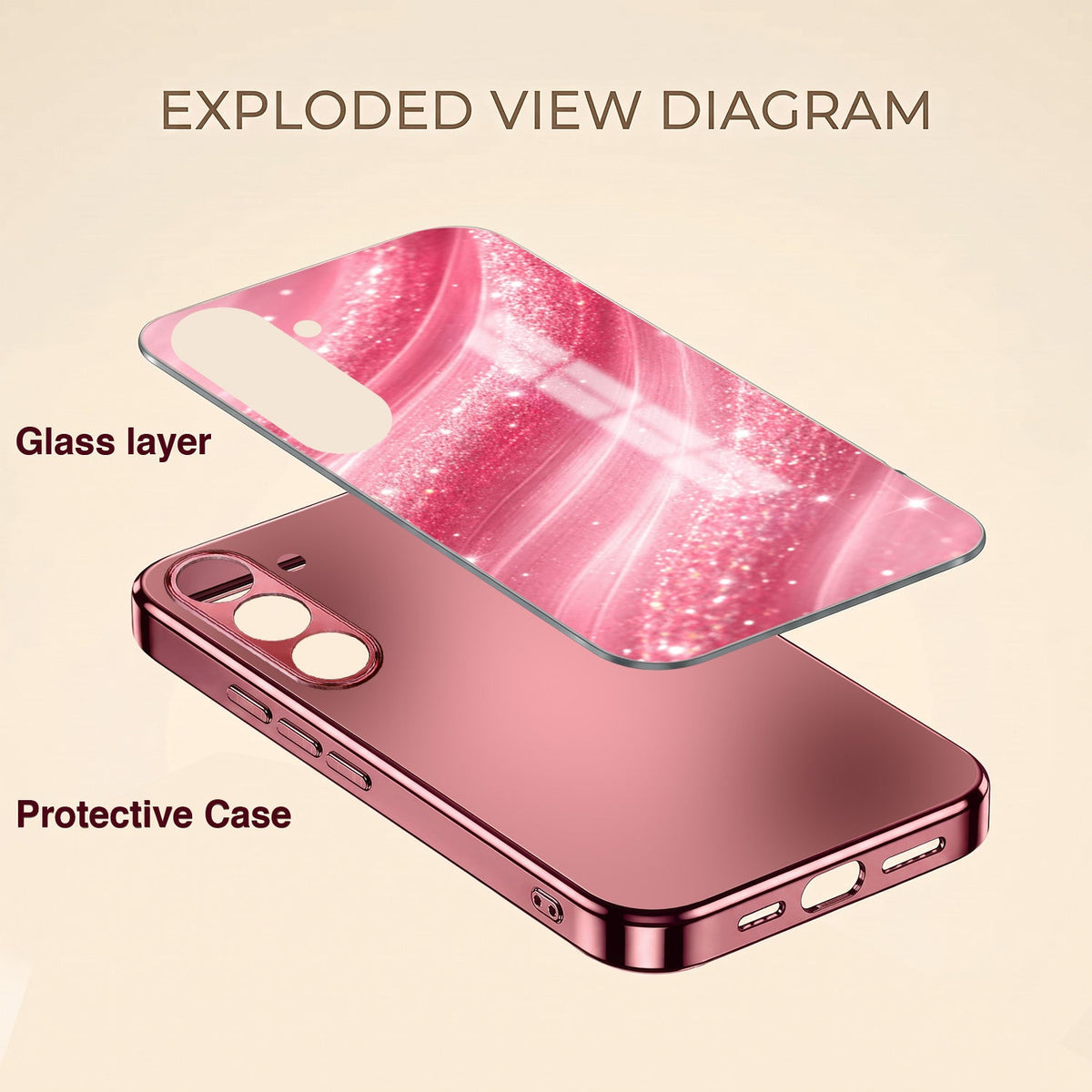 Samsung Galaxy A36 5G Luxury Glitter Wave Pink Electroplated Glass Phone Back Case