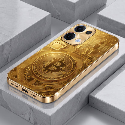 Oppo Reno 13 5G Bitcoin Gold Electroplated Glass Phone Back Case