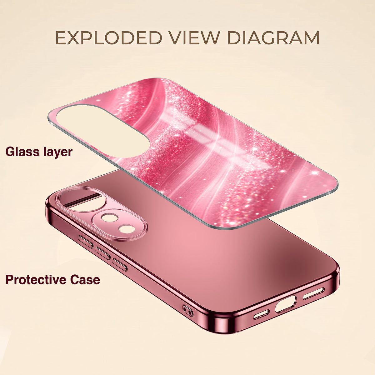 Vivo V40 Pro 5G Luxury Glitter Wave Pink Electroplated Glass Phone Back Case