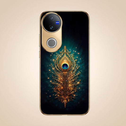 Vivo T4R 5G Golden Peacock Feather Gold Electroplated Glass Phone Back Case