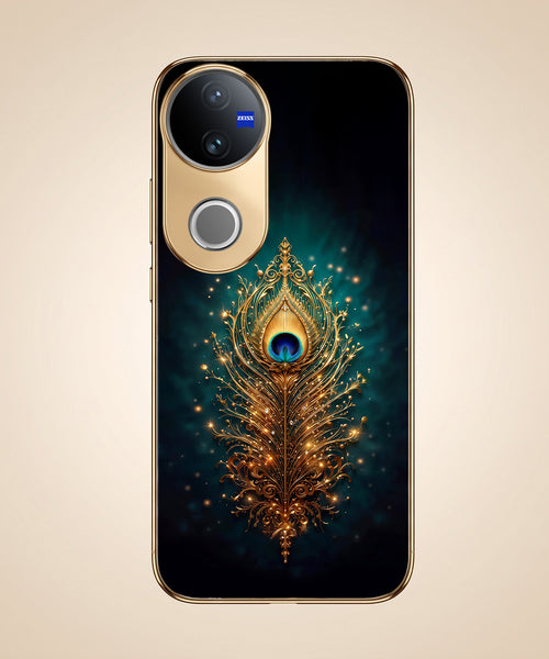 Vivo V50 5G Golden Peacock Feather Gold Electroplated Glass Phone Back Case