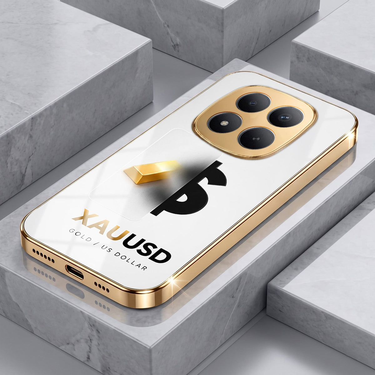 Redmi Note 15 SE 5G Luxury XAU/USD Gold Electroplated Glass Phone Back Case