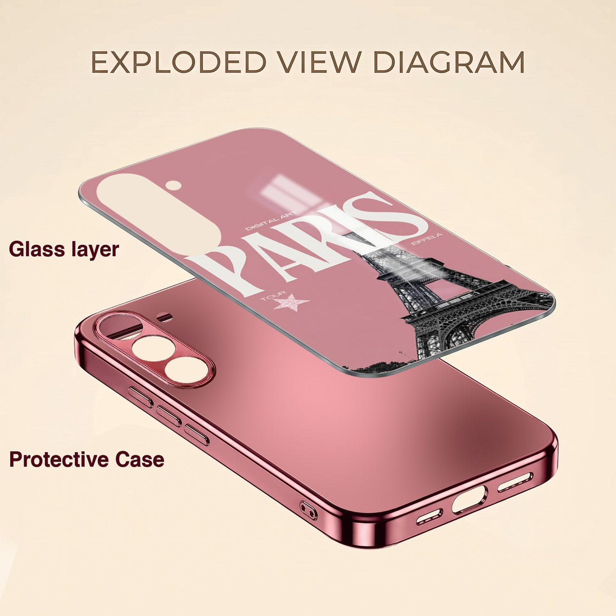 Samsung Galaxy A56 5G Luxury Paris Tower Pink Electroplated Glass Phone Back Case