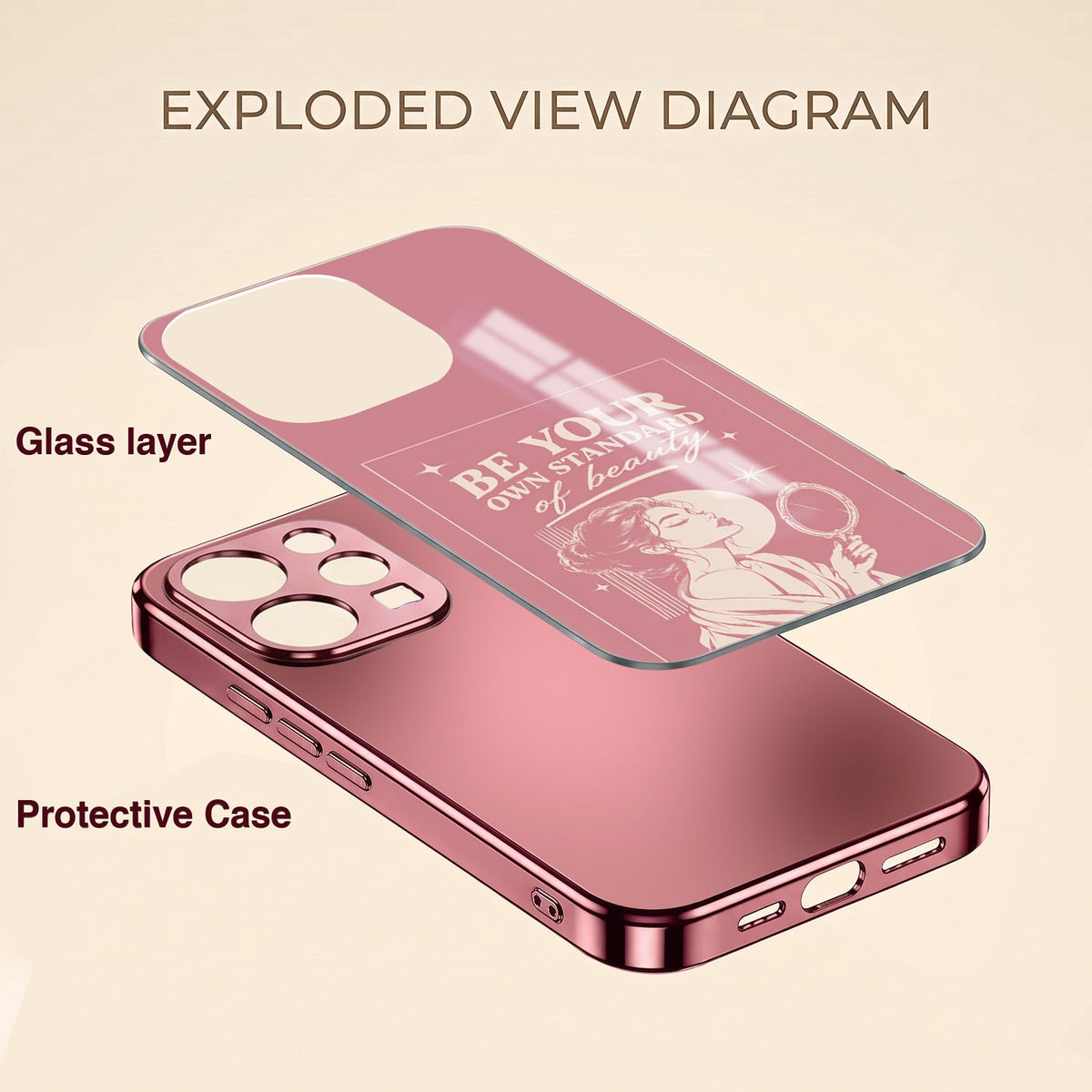 Vivo V70 5G Luxury Aesthetic Girl Pink Electroplated Glass Phone Back Case