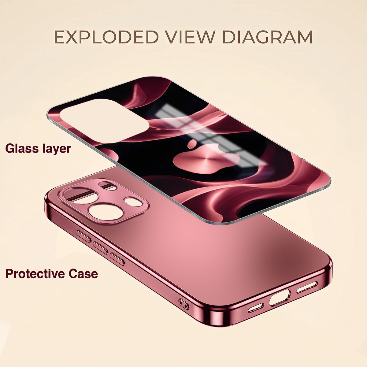 Oppo Reno 13 Pro 5G Luxury Wave Pink Electroplated Glass Phone Back Case