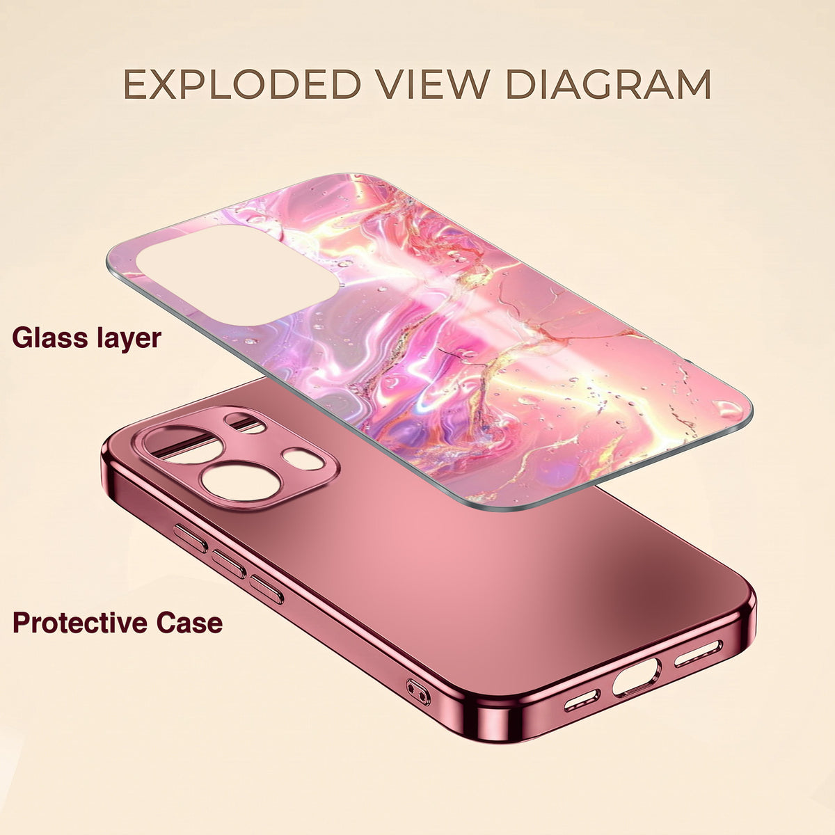 Oppo Reno 13 Pro 5G Pearl Aurora Pink Electroplated Glass Phone Back Case
