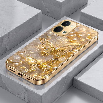 Vivo T5x 5G Golden Butterfly Gold Electroplated Glass Phone Back Case