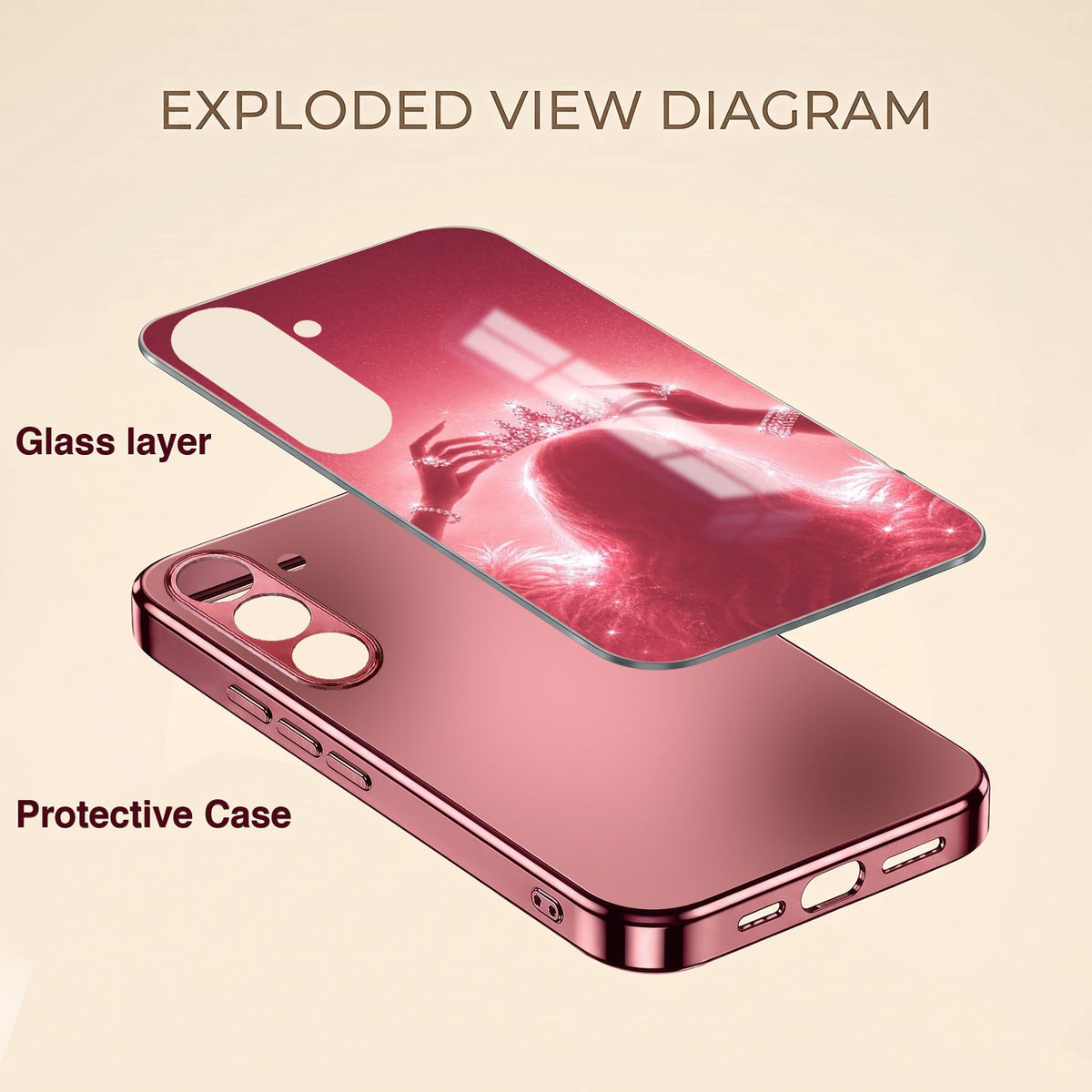 Samsung Galaxy A36 5G Luxury Crown Queen Pink Electroplated Glass Phone Back Case