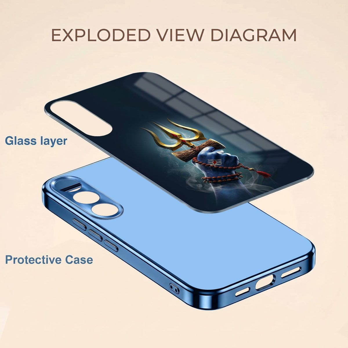 Vivo V70 FE 5G Divine Shiva Trisul Blue Electroplated Glass Phone Back Case