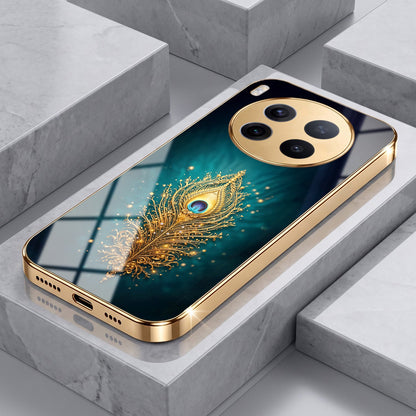 Vivo X300 Pro 5G Golden Peacock Feather Gold Electroplated Glass Phone Back Case