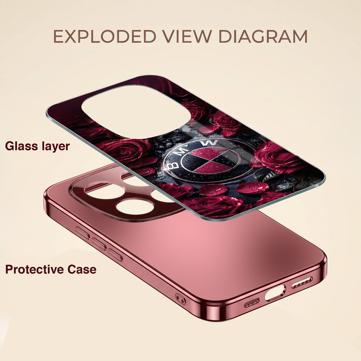 Redmi Note 15 Pro Plus 5G BMW Logo Burgundy Electroplated Glass Back Case