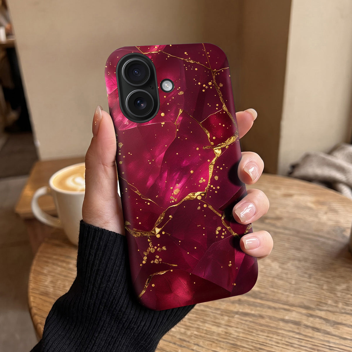 iPhone 16 5G Luxury Crimson Marble Protective Case