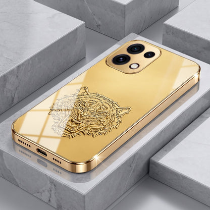 Oppo Reno 16C 5G Golden Tiger Face Gold Electroplated Glass Phone Back Case