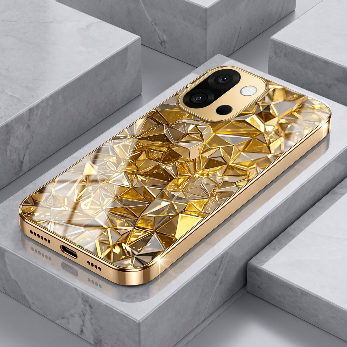 OnePlus 13s 5G Golden Diamond Shatter Gold Electroplated Glass Phone Back Case