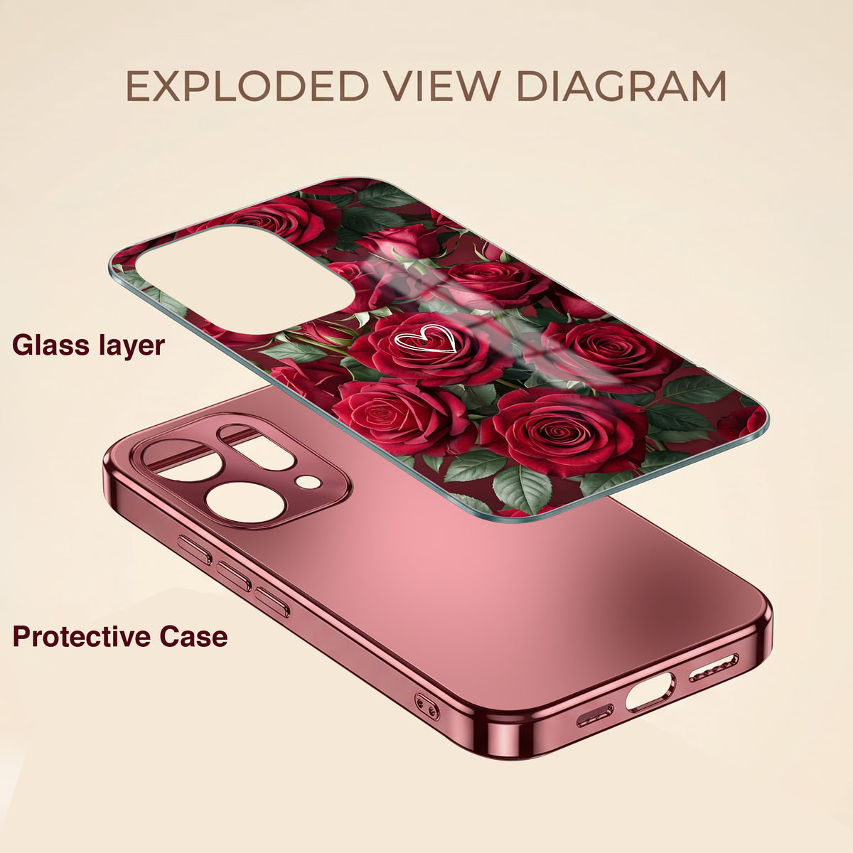 Oppo Reno 14 5G Rose Heart Burgundy Electroplated Glass Back Case
