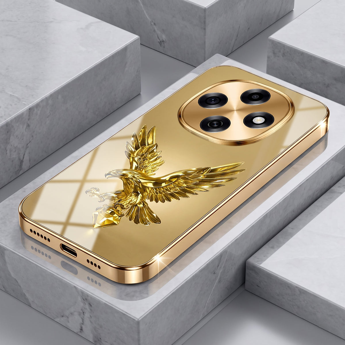 OPPO F31 Pro 5G Golden Eagle Gold Electroplated Glass Phone Back Case