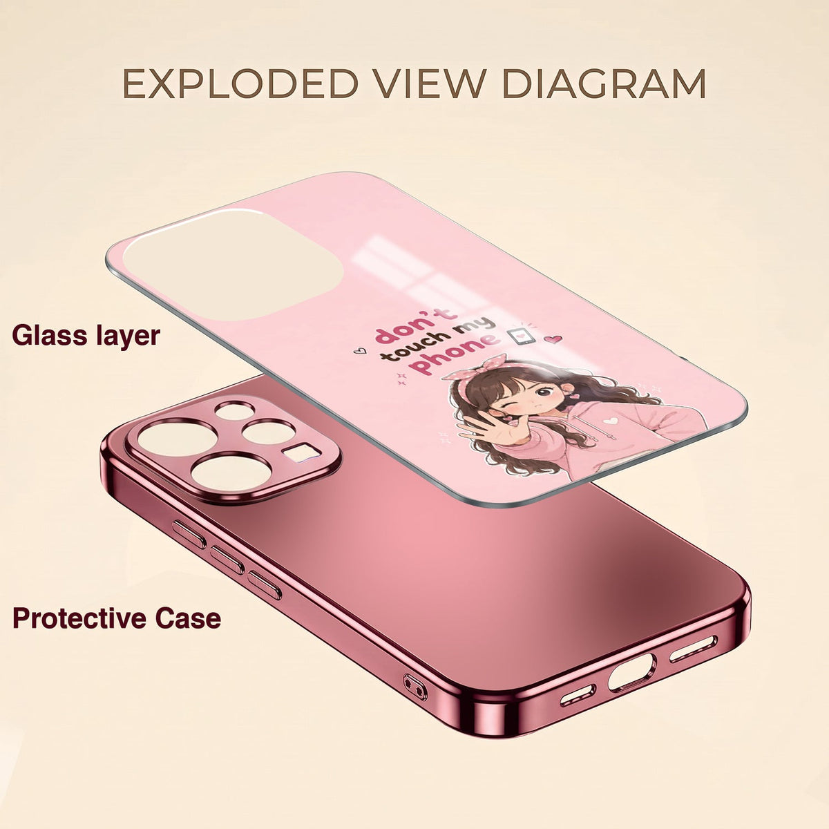 Vivo V70 5G Luxury Anime Girl Pink Electroplated Glass Phone Back Case