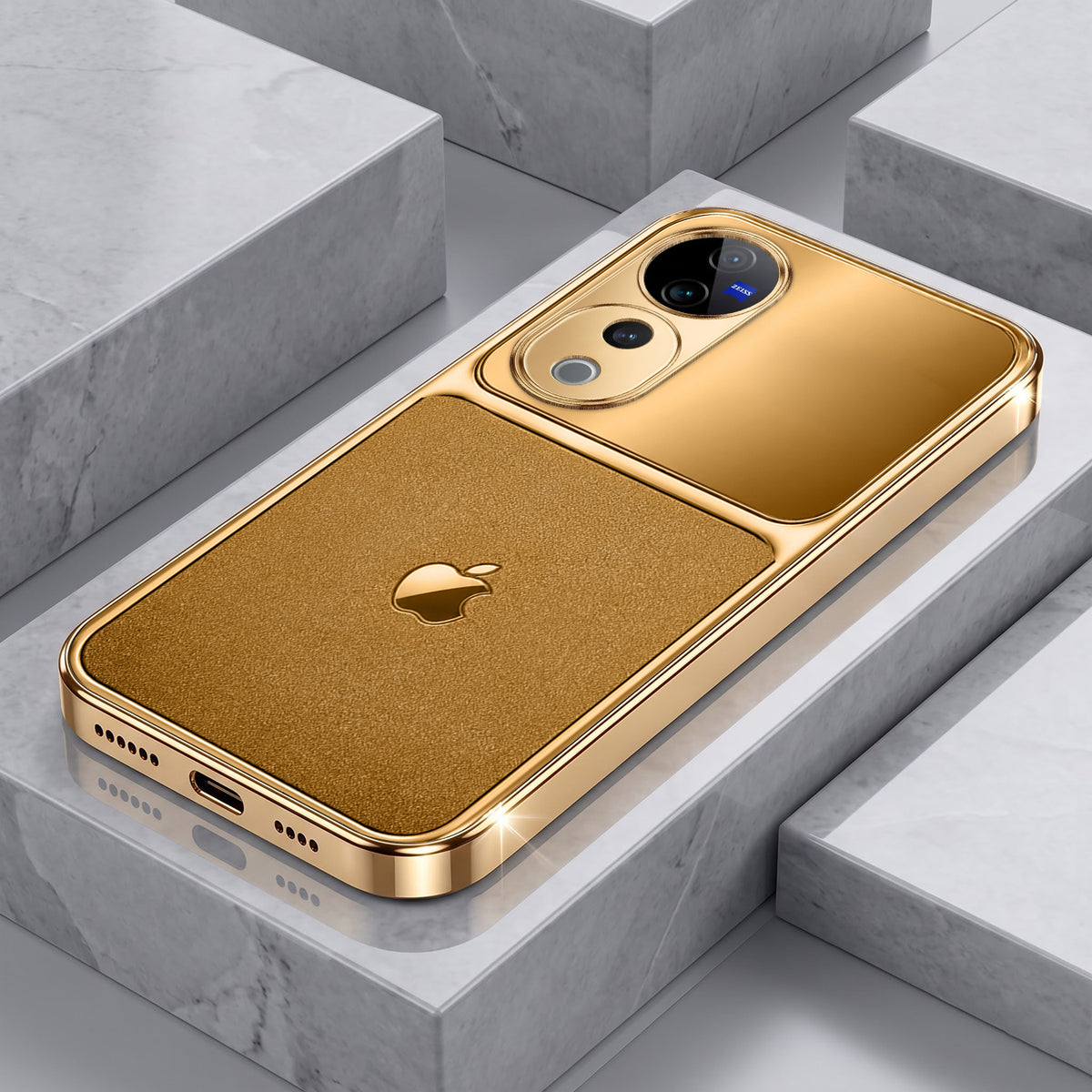 Vivo V40 Pro 5G Royal Touch Apple Gold Electroplated Glass Phone Back Case