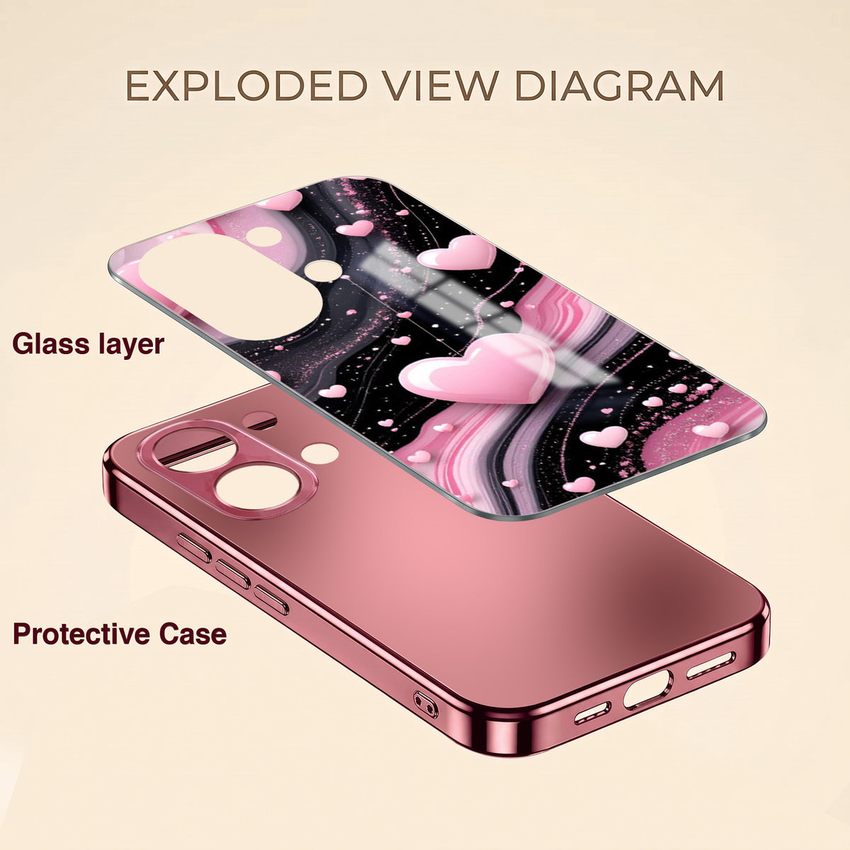 Oppo K13 Turbo 5G Love Sparkle Pink Electroplated Glass Phone Back Case
