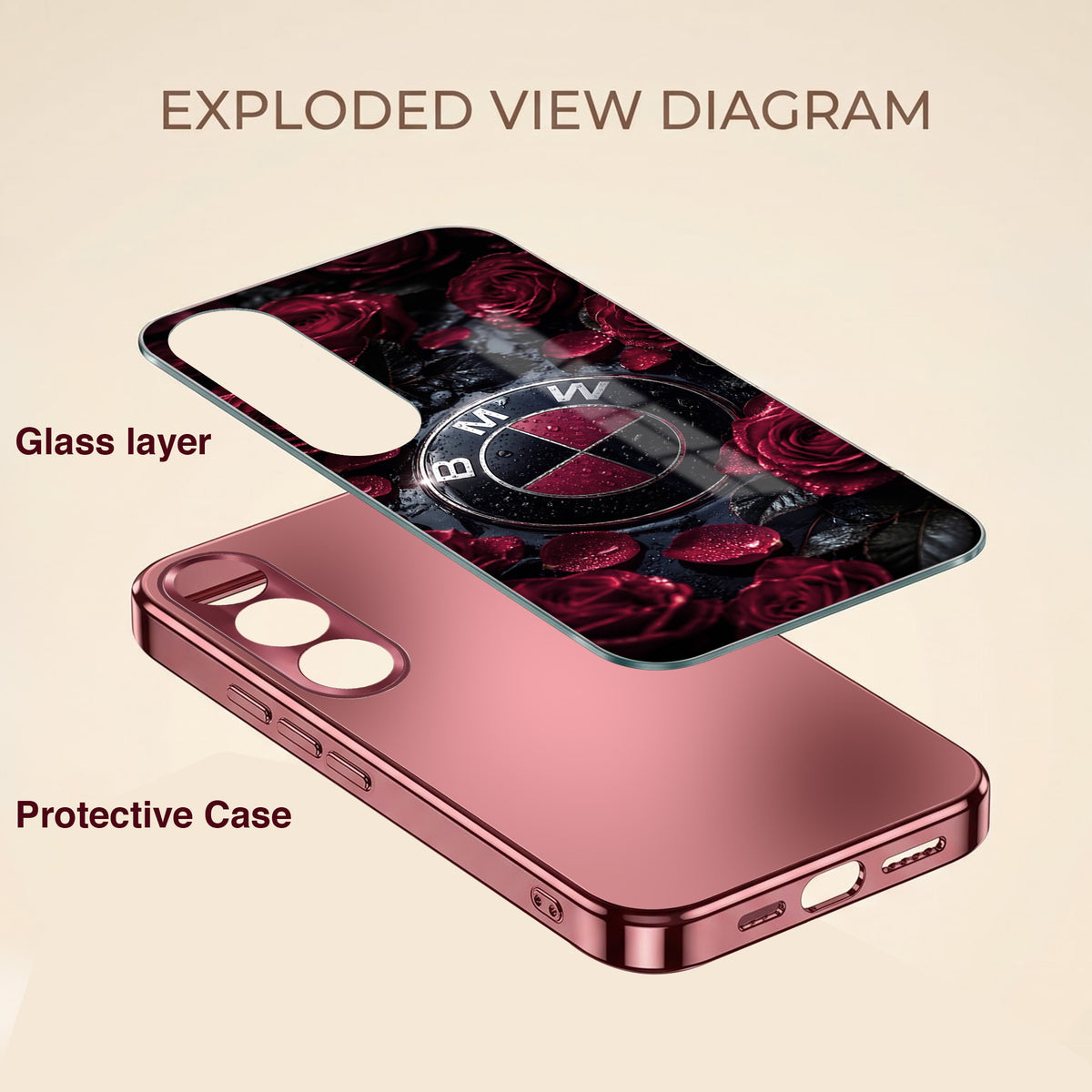 Vivo V70 FE 5G BMW Logo Burgundy Electroplated Glass Back Case