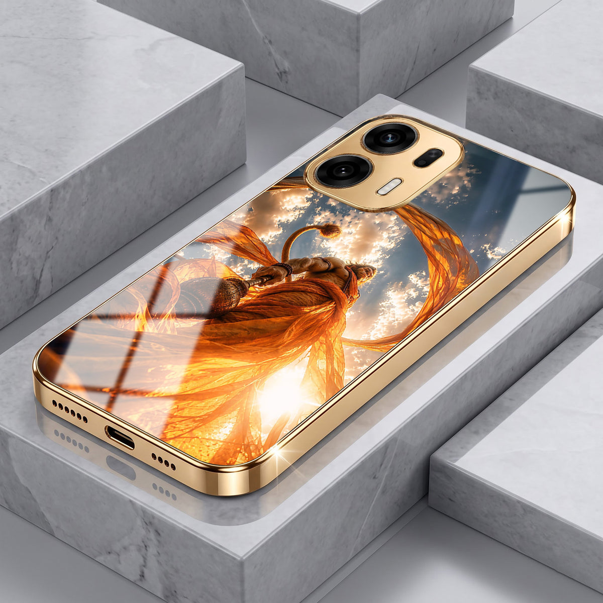Oppo K14 Plus 5G Divine Hanuman Gold Electroplated Glass Phone Back Case