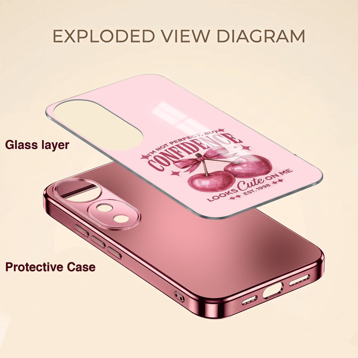 Vivo V40 Pro 5G Luxury Cherry Bow Pink Electroplated Glass Phone Back Case