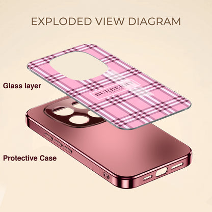 Redmi Note 15 Pro+ 5G Burberry Classic Pink Electroplated Glass Phone Back Case