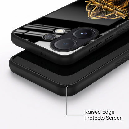 Vivo V60 5G Premium Acrylic Shockproof Glass Back Case (Golden Lotus)