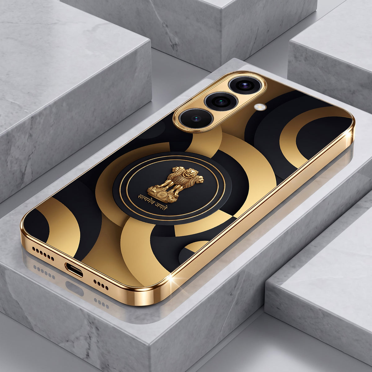 Samsung Galaxy A36 5G Royal Emblem Gold Electroplated Glass Phone Back Case